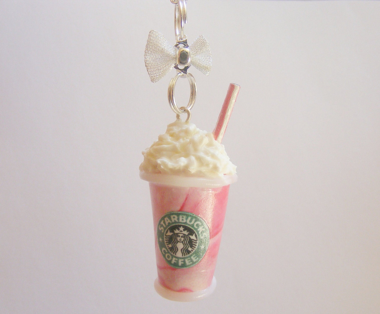 Scented or Unscented Starbucks inspired Strawberry Frappuccino Miniature Food Necklace Pendant - Miniature Food Jewelry