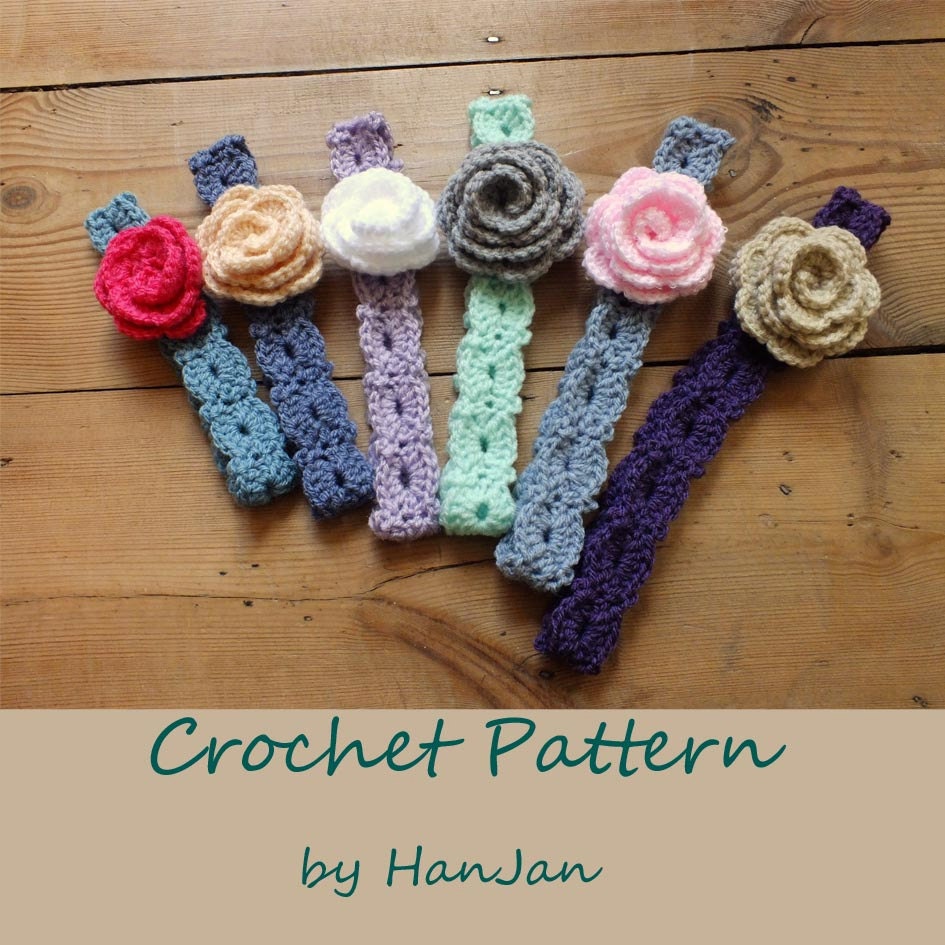 Instant Download PDF Crochet Pattern:  Flower Headbands in 6 sizes, baby to adult, easy US instructions with 8 page crochet tutorial