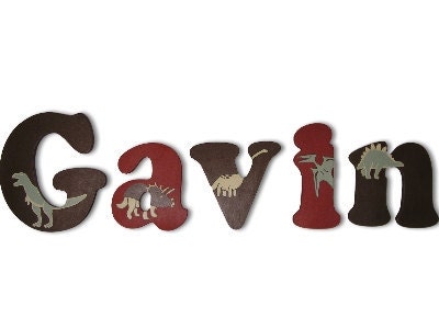 Custom Hand Painted Letters, Wooden Name Letters, Wall Hanging Art Nursery Baby, Dinosaur
