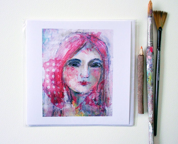 Greeting Card or Print Blank Art Card Stationary Recycled Paper Eco Special Occasion Gift Original Mixed Media Girl Woman Painting EtsyAU