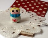 Blue Mint  Needle Felted Felt RUSSIAN DOLL Toy Miniature - Love Gift for Mother Children Wife
