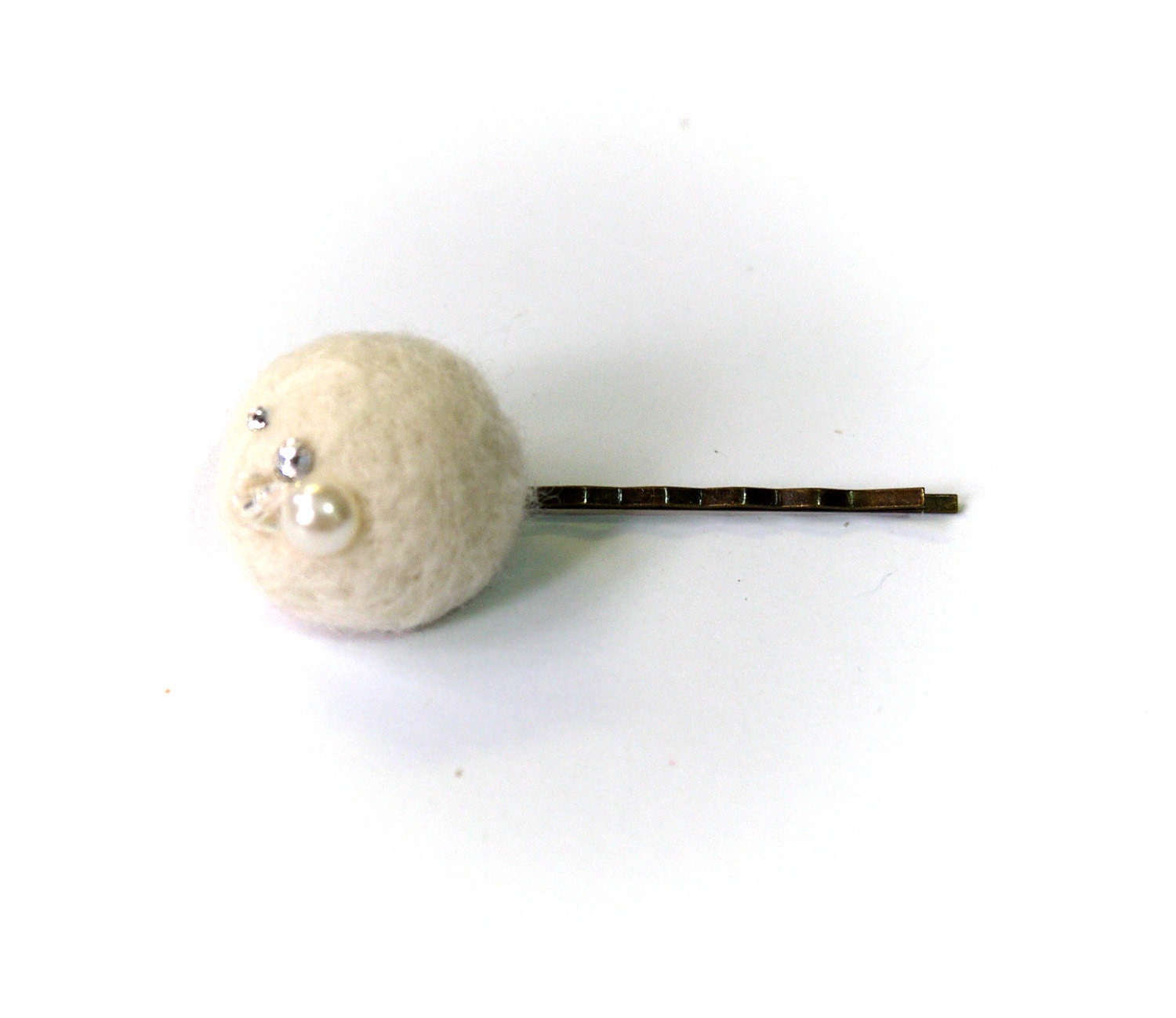 White Wool Felt Hair Bobby Pin Needle Felted