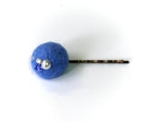 Blue Wool Felt Hair Bobby Pin Needle Felted