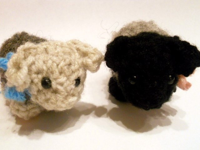 Sheep Crochet Wool Yarn Stuffed Toy Black White Shetland