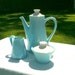 Vintage Tea or Coffee Pot Sugar Bowl and Creamer Beautiful Aqua Blue California Pottery