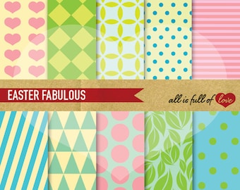 EASTER FABULOUS Scrapbooking Digital Paper Pack Spring Colors Pattern Backgrounds Printable Instant Download