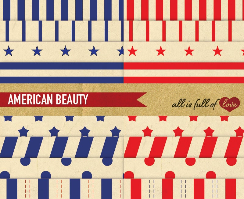 Digital Paper Pack AMERICAN BEAUTY 4th of JULY Printable Backgrounds