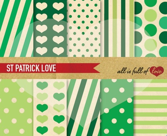 Digital Scrapbooking Paper Pack St PATRICK LOVE Vintage Background Printable St Patrick's Day INSTANT Download