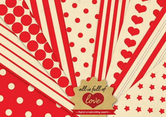Digital SCRAPBOOKING Paper Pack RED FANTASY Printable Background Vintage Sheets Instant Download