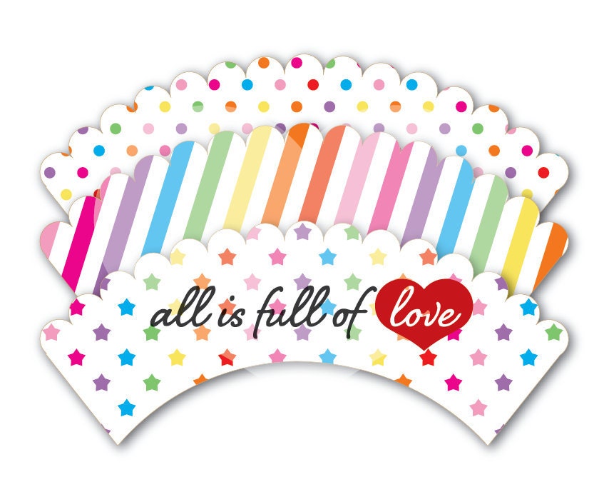 Printable Cupcake Wrappers Rainbow of Love - white background - INSTANT DOWNLOAD