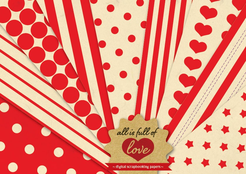 Digital SCRAPBOOKING Paper Pack RED FANTASY Printable Background Vintage Sheets Instant Download