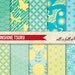 JAPANESE Digital Paper Pack SUNSHINE TSURU Blue Yellow and Green Printable Scrapbooking Backgrounds Instant Download