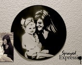 Customizable Family Portrait Spray Paintings on Upcycled Vinyl Record - Made to Order