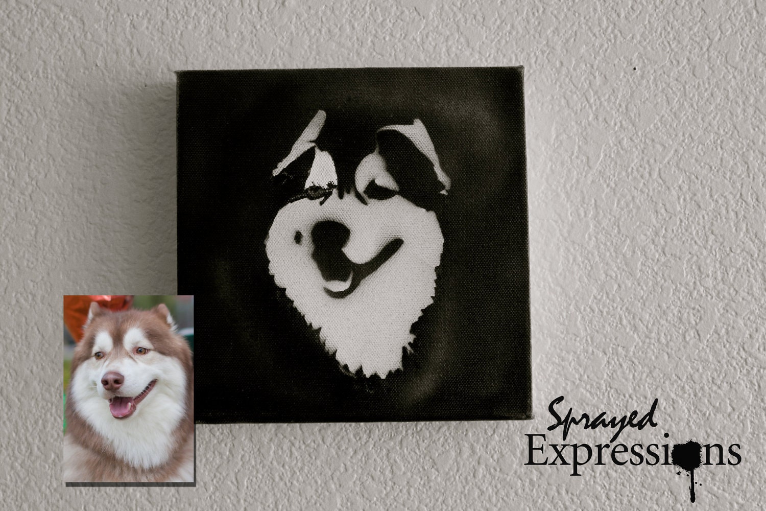 Customizable Pet Portrait Spray Paintings, 8"x8" Canvas - Made to Order