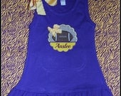 Toddler Dress w LSU football tiger applique / Purple and gold plaid Monogram Personalized Dress