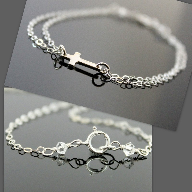 STERLING SILVER Sideways Cross Bracelet.