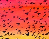 Flock of Birds in a Sunset Acrylic Painting & India Ink SALE