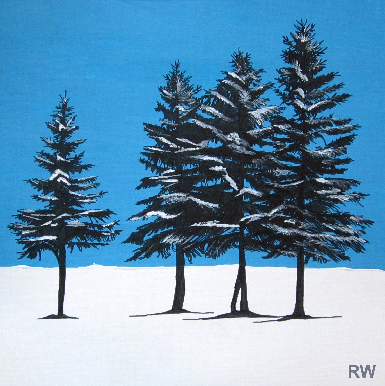 Spruce Trees in Winter Acrylic Painting & India Ink SALE