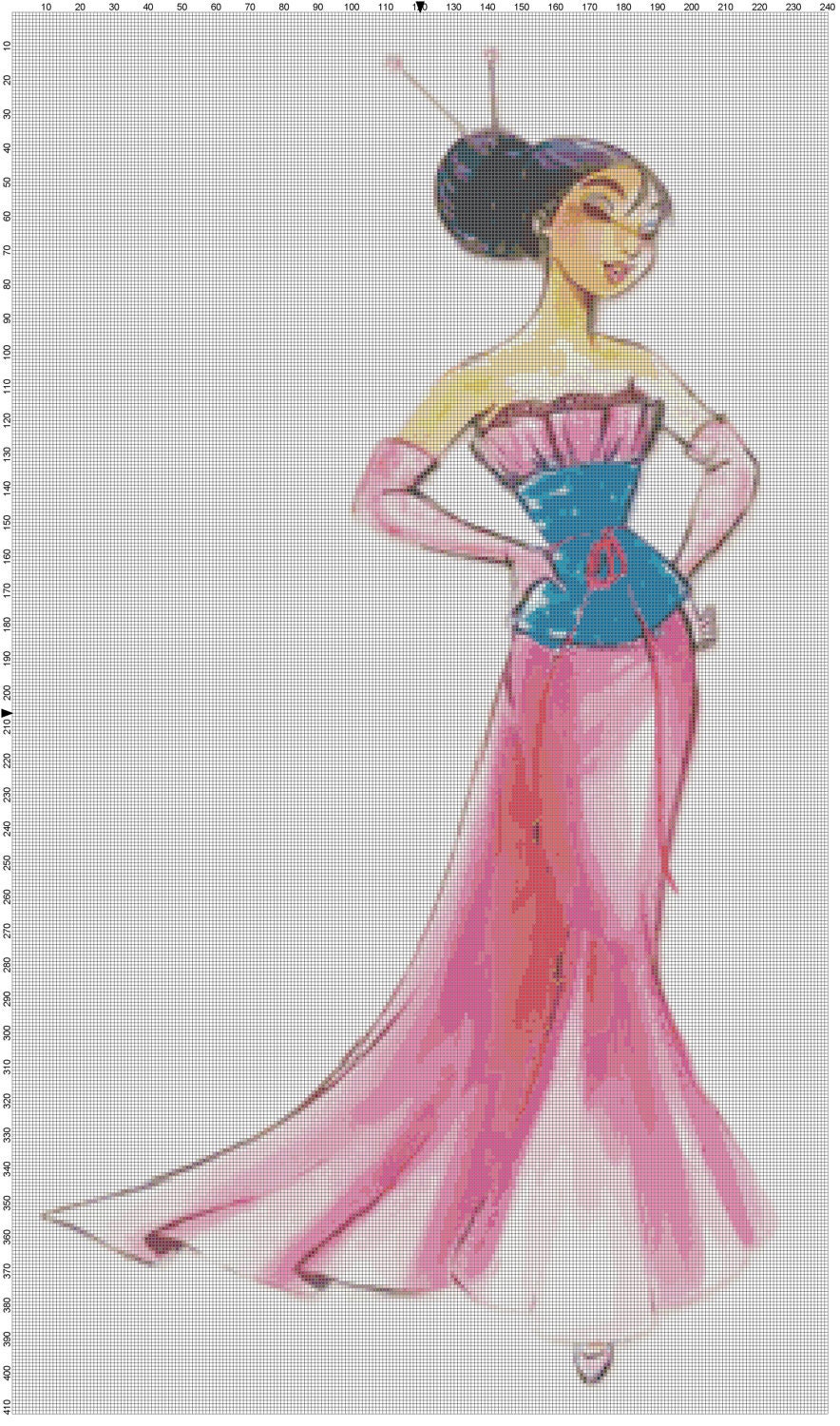 Disney Designer Princess Doll Mulan Cross Stitch Pattern PDF (Pattern Only)