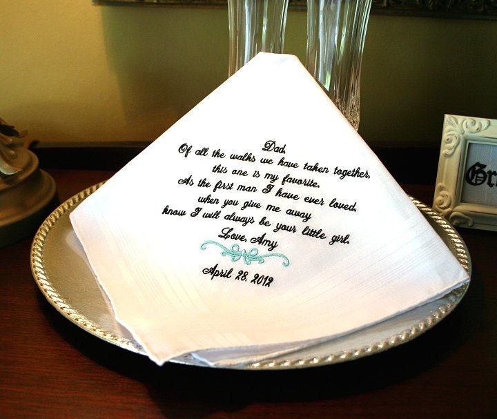 Father of The Bride Handkerchief -Hankie - Hanky - FAVORITE WALK with MOTIF - Gift for Father of the Bride - Weddings - Mister and Mrs.