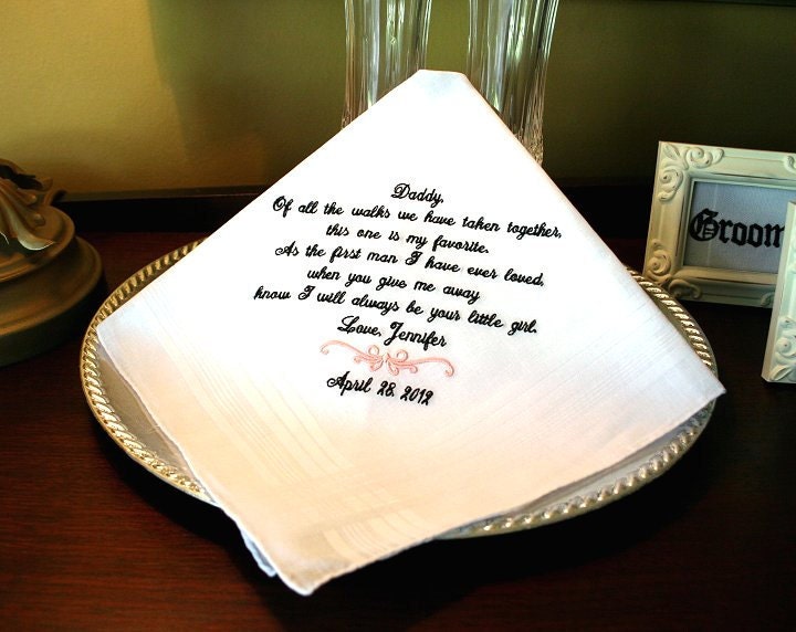 Father of The Bride Handkerchief -Hankie - Hanky - FAVORITE WALK with MOTIF - Gift for Father of the Bride - Weddings - Mister and Mrs.