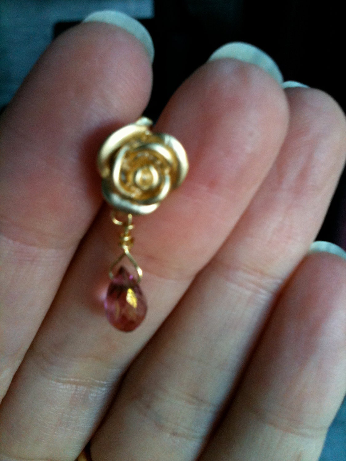 Gold Plated Roses With Mystic Quartz Drop Earrings