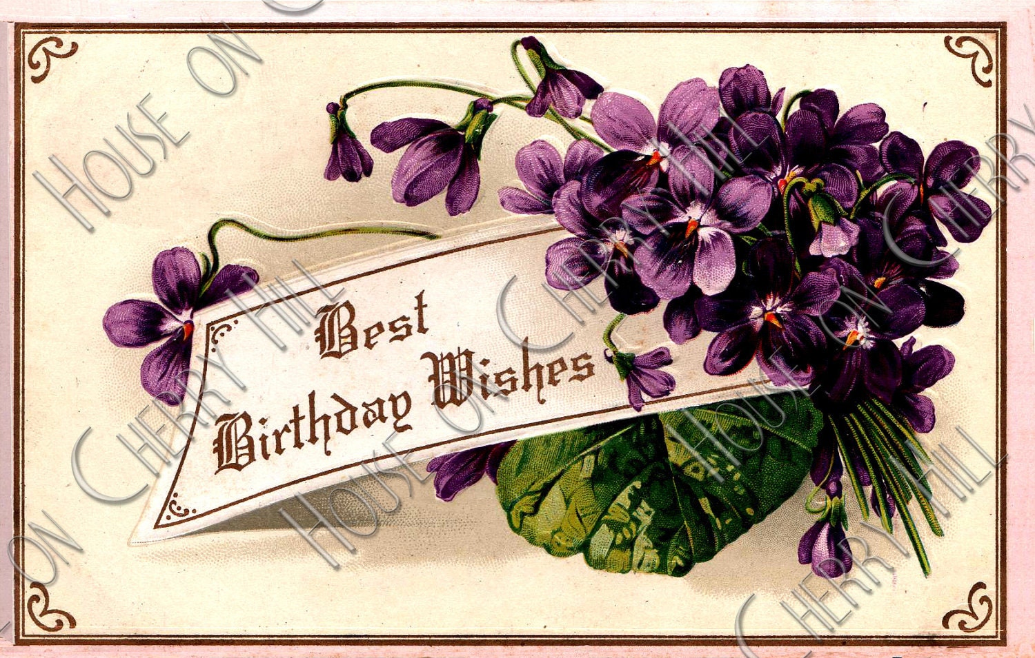 Spring of Violets Digital Postcard - Best wishes - romantic - purple - flower - remember - modest - sweet - Victorian - no.230 - HouseonCherryHill