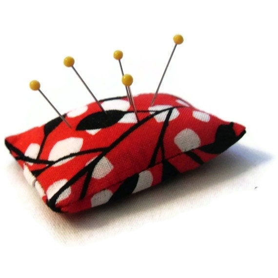 Modern Pincushion Ring, Red Black and White Pincushion Ring