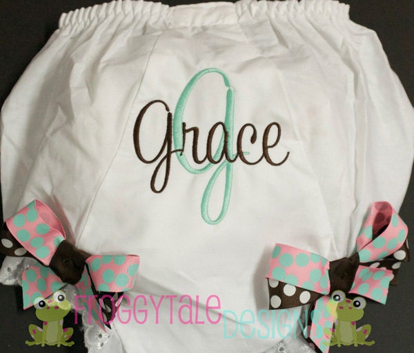 Monogrammed Diaper Cover Tutu Bloomer with Your Choice of Ribbon Double Bows for Little Baby Girls - PERSONALIZED Custom