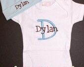 Boys Layette Little Brother Bodysuit Onesie and Blue Beanie Cap in Blue and Chocolate Outfit for Little Baby Boys - PERSONALIZED Custom
