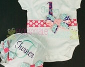 Birthday Bodysuit Onesie and Diaper Cover Tutu Bloomer Full Set Outfits for Little Baby Girls - PERSONALIZED Custom