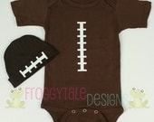 FOOTBALL Chocolate Boys Bodysuit Onesie and Beanie Cap For Little Baby Boys- Adorable Baby Shower Gift