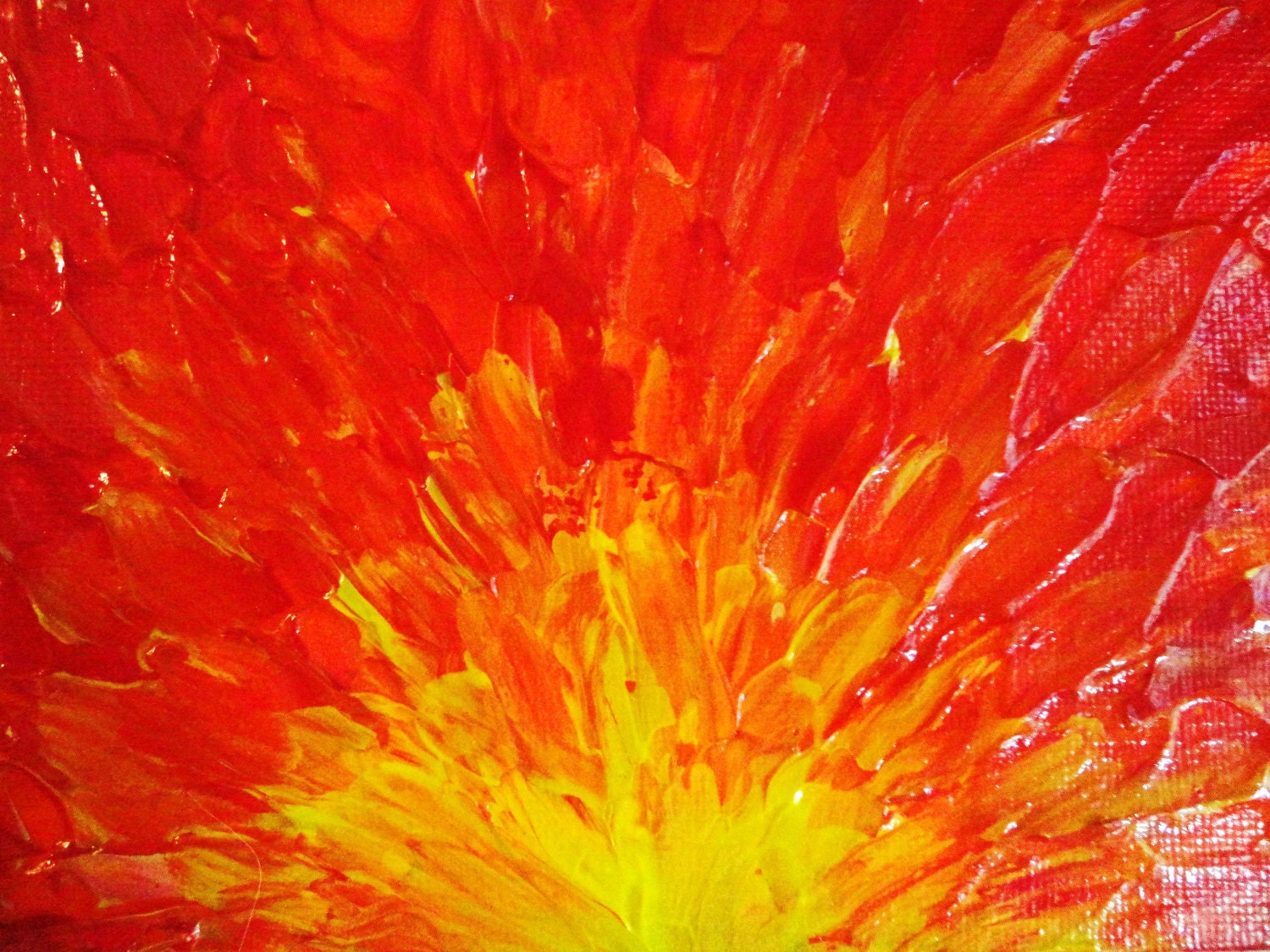 SALE - Original Abstract Painting 5 x 7 Acrylic Fury, Fiery Flames Red Orange Yellow Bright Bold Disaster Volcanic Eruption Explosion Art