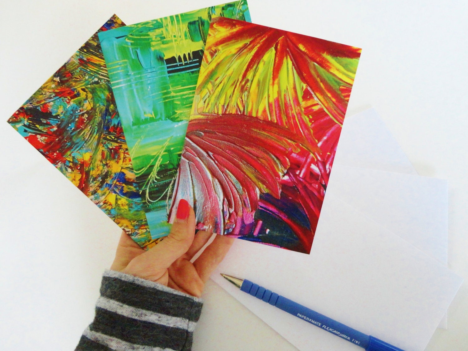SALE - 3 GREETING CARDS Set, Art Cards, Xmas Christmas Stocking Stuffer, Birthday Card, Graduation Card, Thinking of You Card, Summer