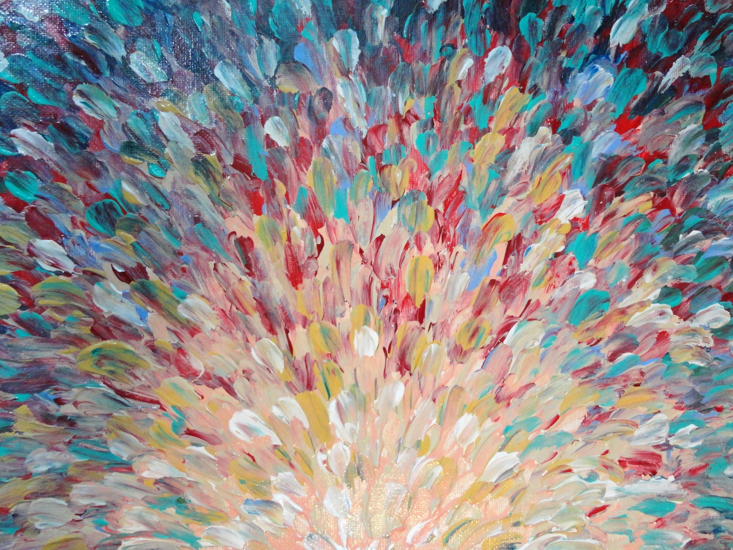 SALE - Original Acrylic Painting, Abstract FREE SHIPPING Bright Splash Waves Nature Pink Peach Turquoise Red 11 x 14 Xmas Gift Under 100