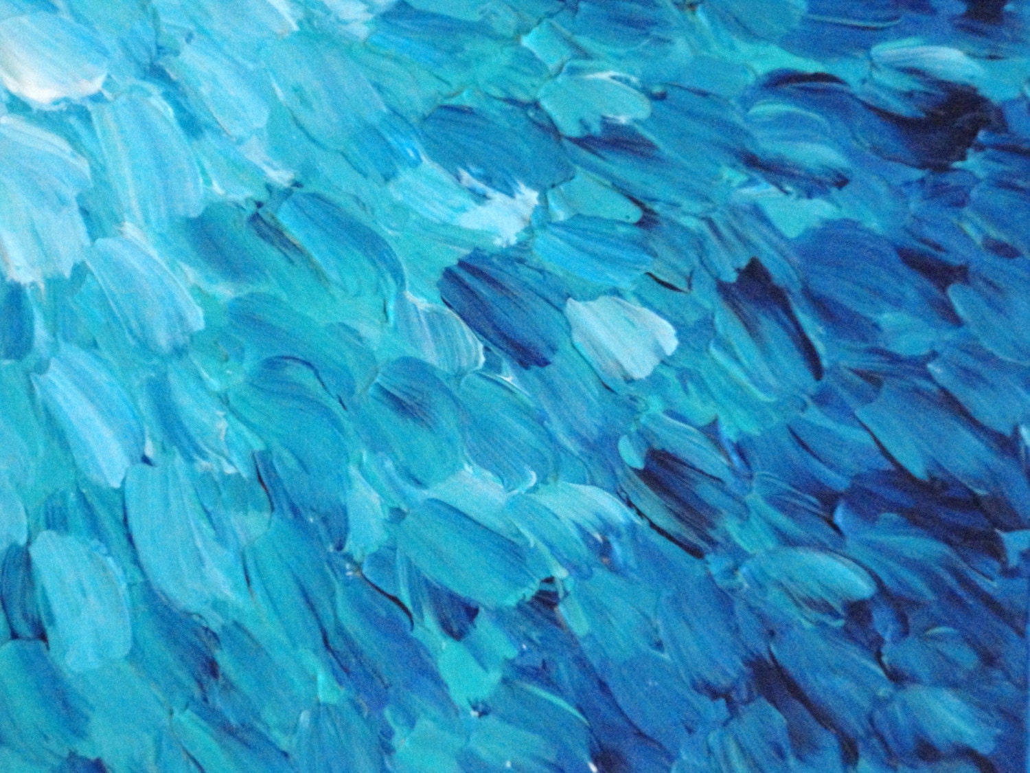 SALE - Original Acrylic Painting Peacock Blue Fish Scales Abstract FREE SHIPPING 8 x 10 Modern Fine Art Impasto Texture Teal Royal Navy Blue