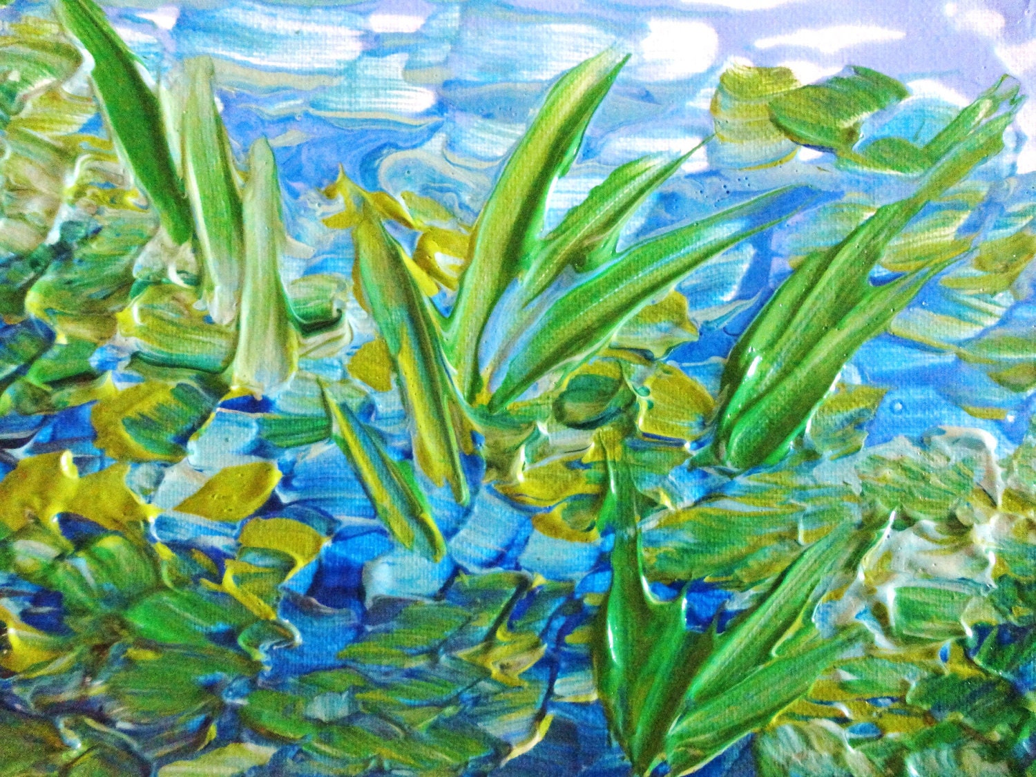 RESERVED for Erica - Original Abstract Acrylic 8 x 10 Painting Lake Love Blue Green Seaweed Lovely Art OOAK For Him Gift Under 75