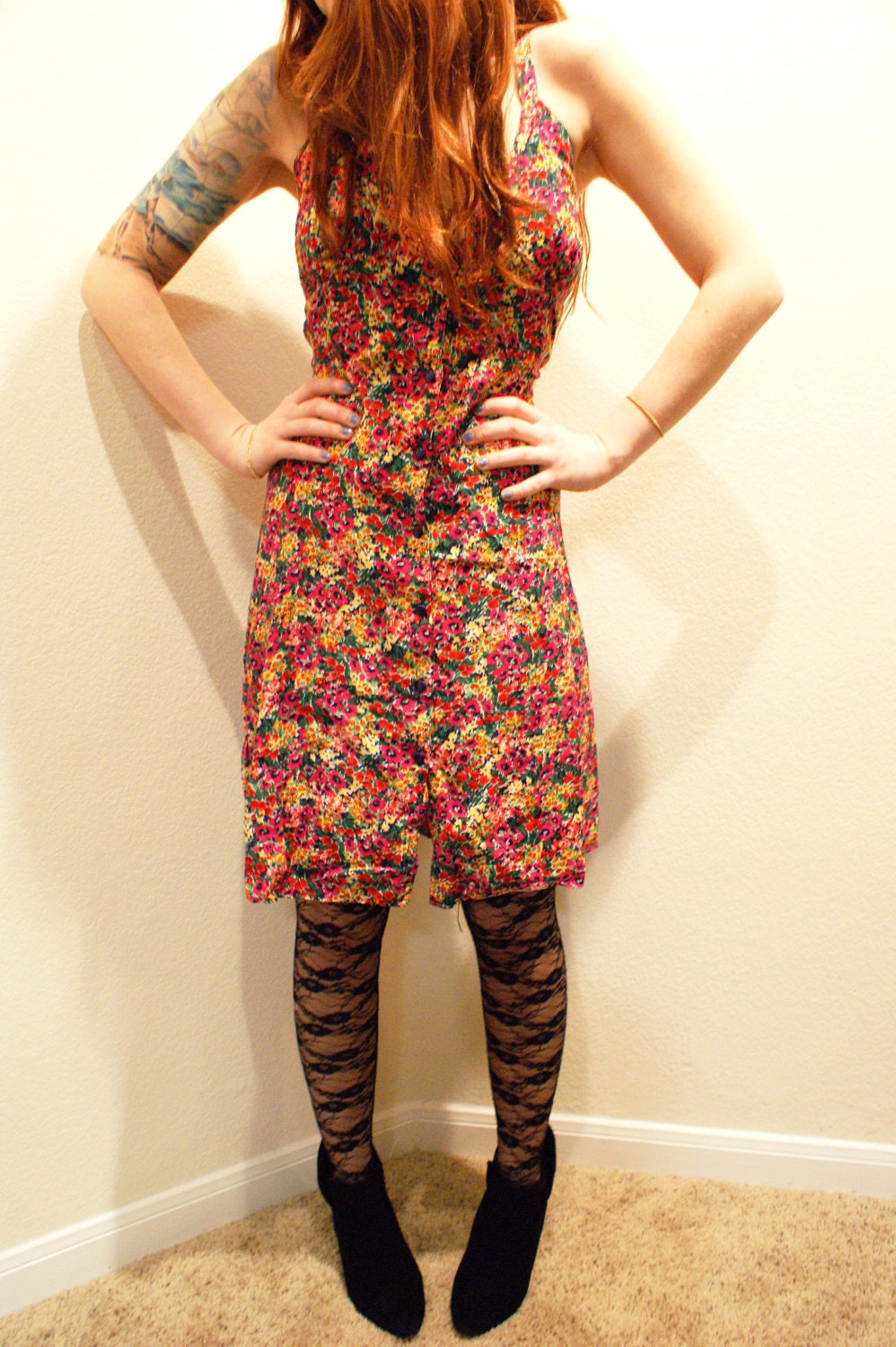 SALE: 90s Vintage Express Sleeveless Floral Summer Mini Dress Large
