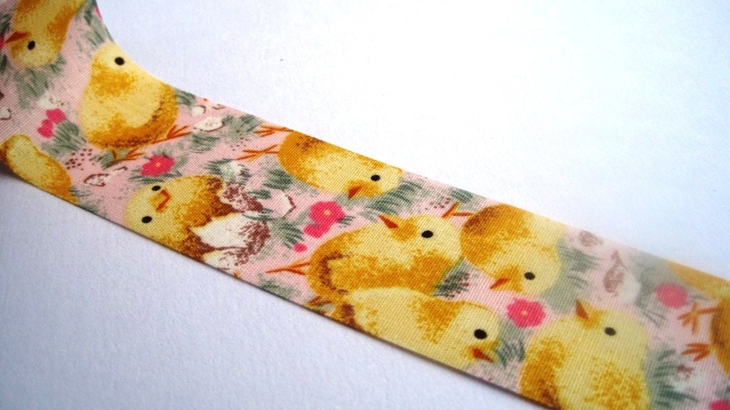 Chicky Cotton Ribbon Trim, Yellow / Pink, 1 3/8" inch wide, 1 yard For Home Decor, Accessories, Scrapbook, Children Crafts