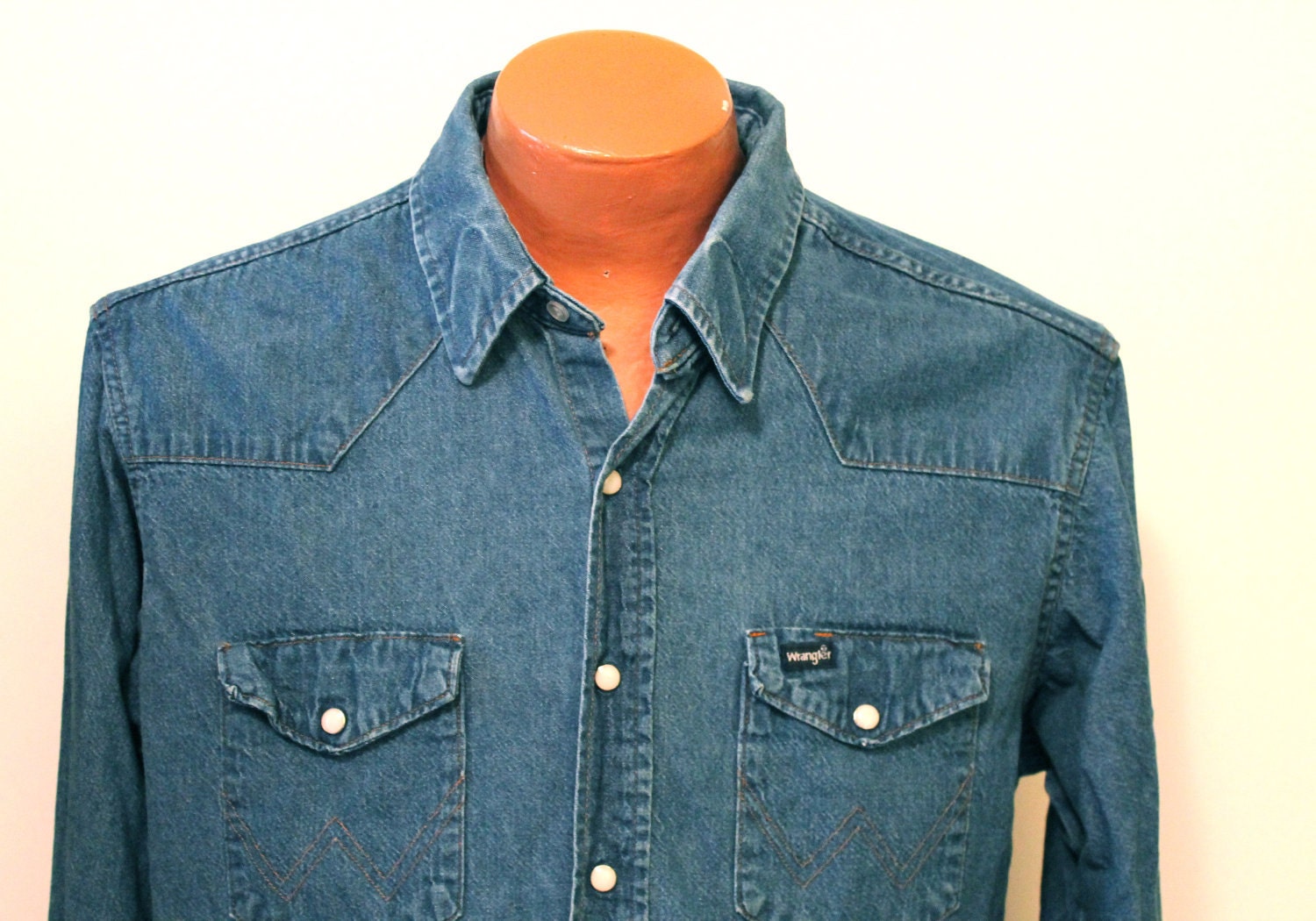 Vintage Denim Shirt Western - Men's Wrangler Cowboy Shirt - Large L