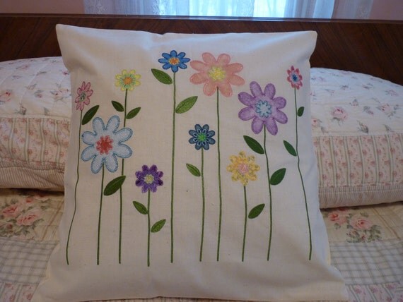 Applique Flowers Throw Pillow by SugarHillEnterprises on Etsy