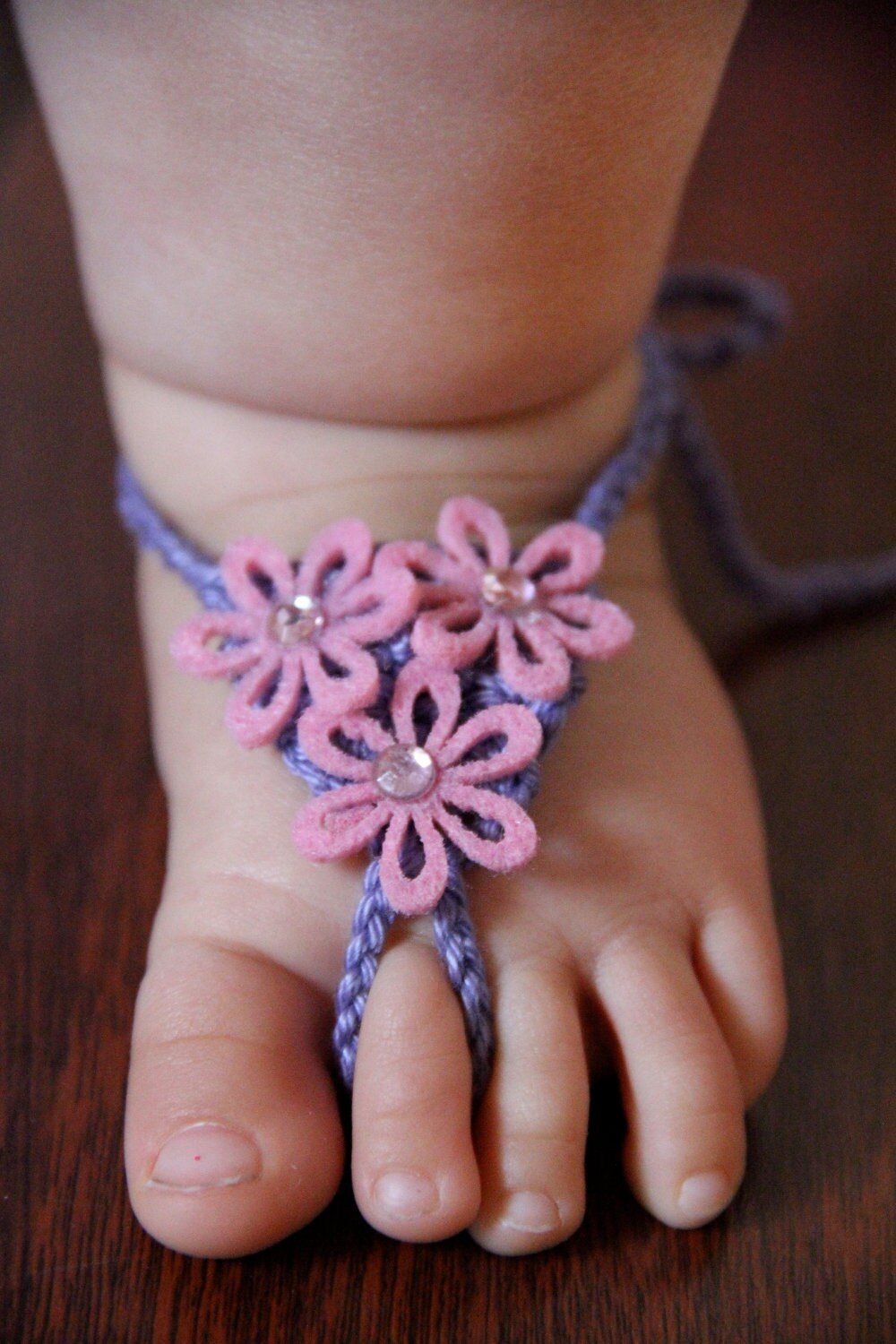 Items similar to Baby Barefoot Sandals Crochet Felt Flowers or Birds
