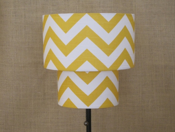 Lamp Shade Chevron Zig Zag Drum Lampshade 2 Tier in Mustard Yellow