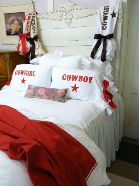 Cowboy/Cowgirl Pillowcase Set White/Chocolate
