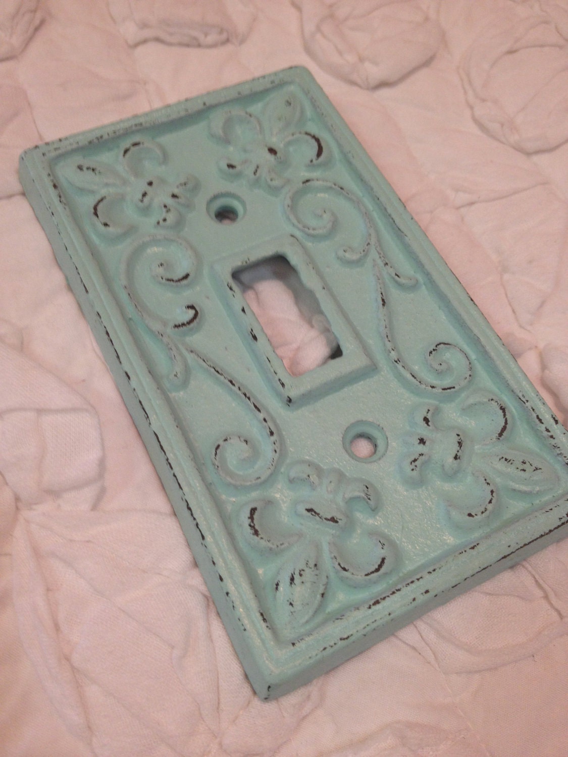 single light switch cover plate fleur de lis shabby chic robin's egg blue