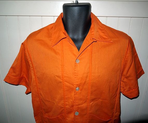 Vintage 60s Catalina shirt jac shirt / 1960s loop top collar / cabana button up / shell buttons / mad men ... 14 15  S M // chest 42