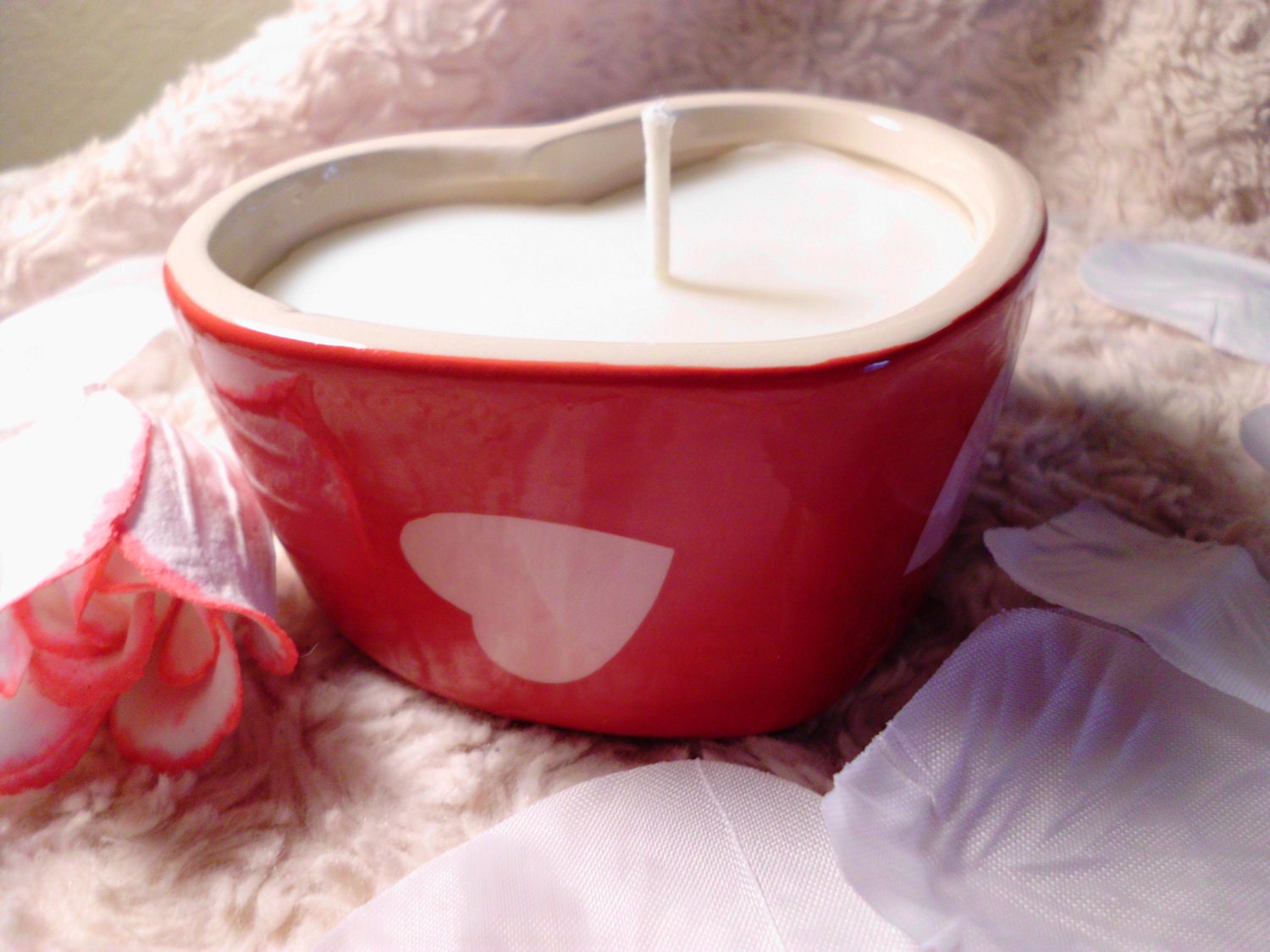 Valentines Day Gift, Handmade Creme Candle, Vanilla scented, in Ceramic Heart Holder