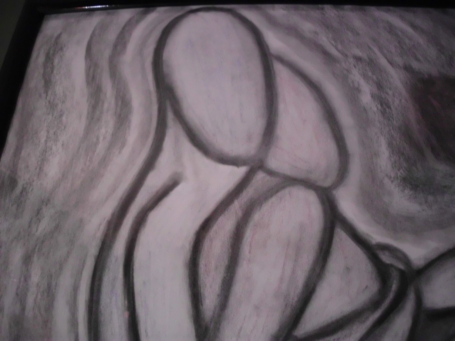 Original Charcoal Drawing, Embrace, 18 x 24", Black Frame