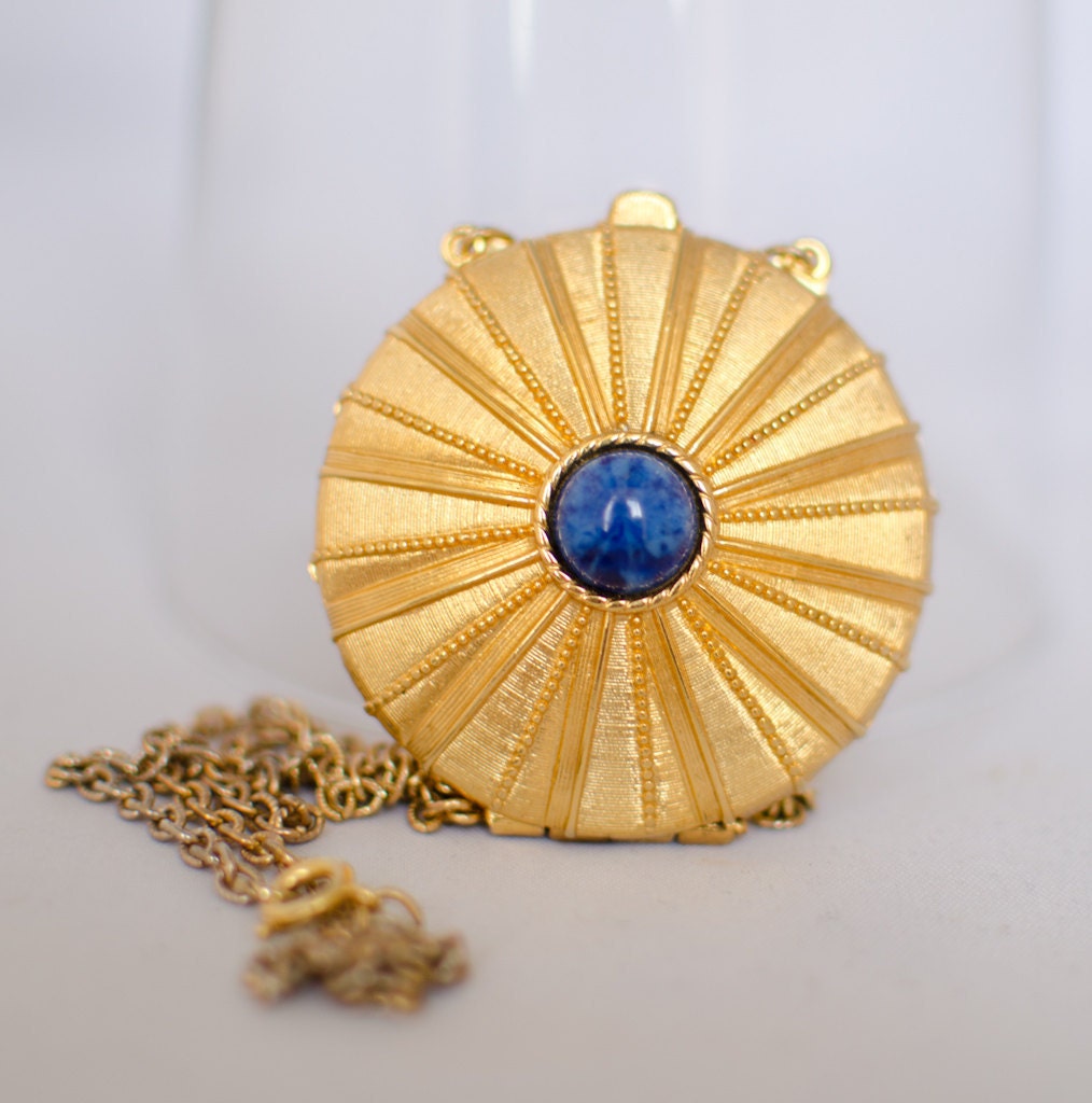 Vintage Estee Lauder Locket Gold with Blue Cabochon Stone