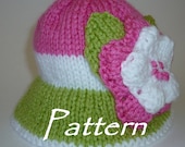 Knitting Pattern for Pink, White and Green Sun Hat with Flowers for Baby Girl